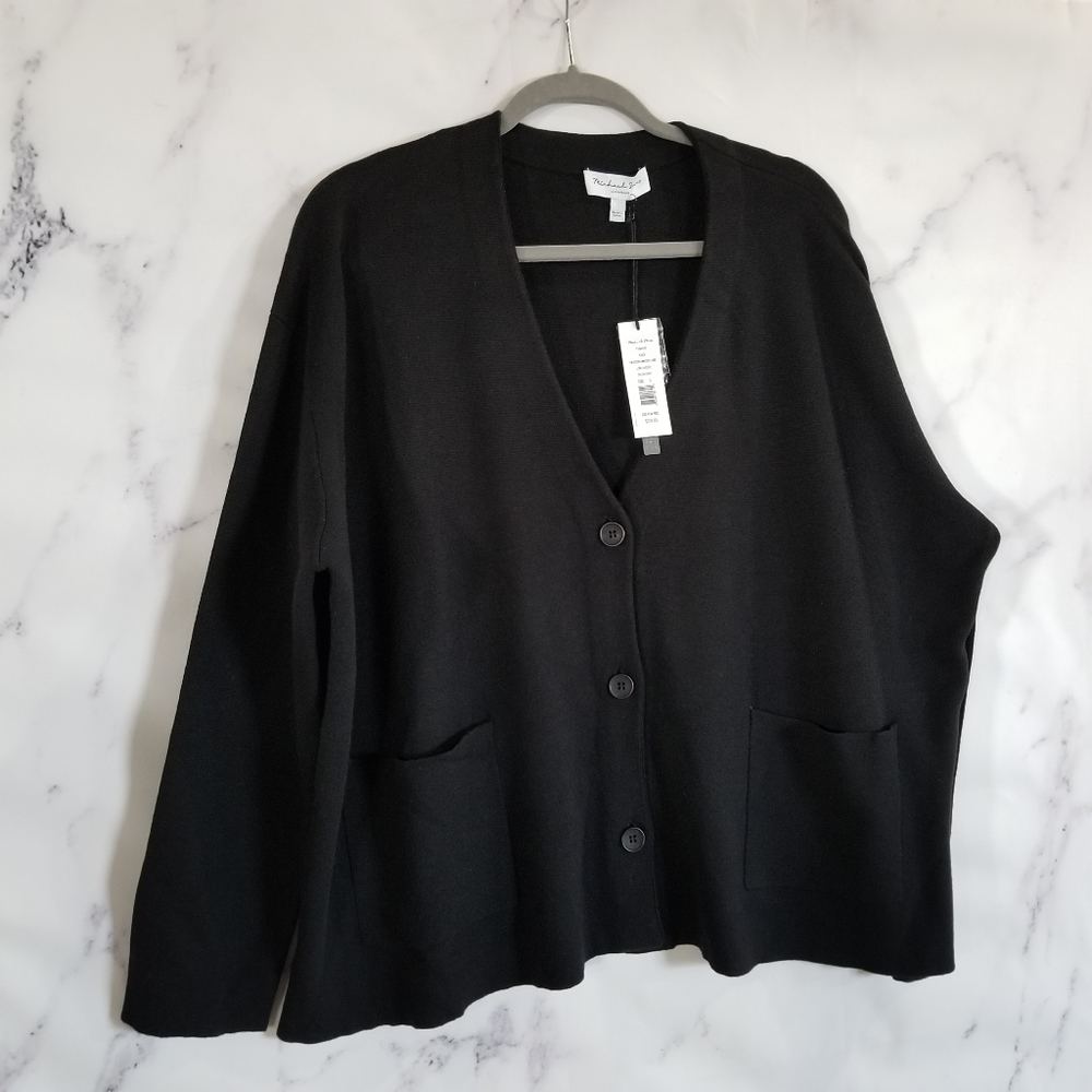 Michael Stars Long Sleeve Black Cardigan, Large